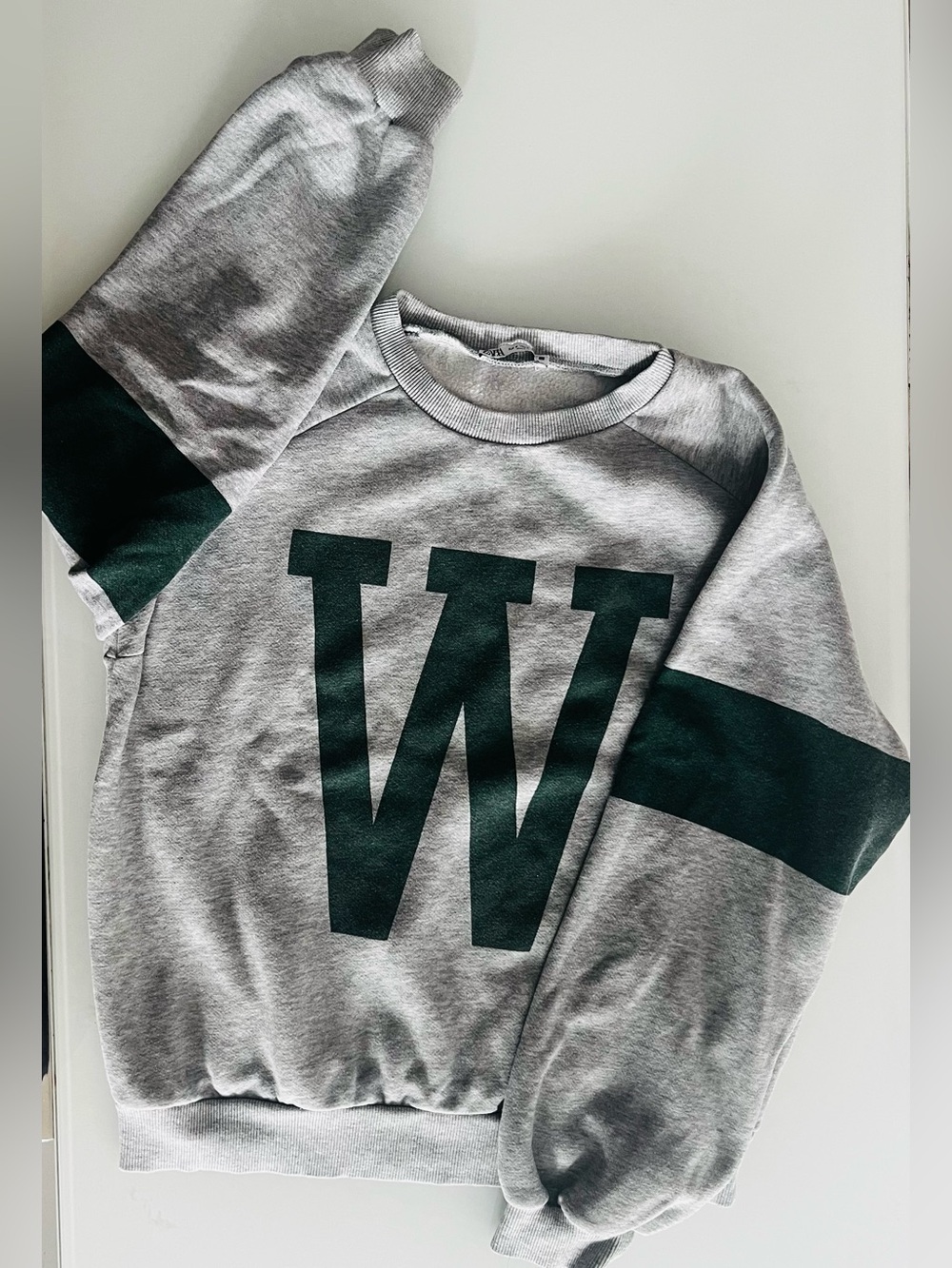 Zara Grey Sweatshirt with Dark Green 'W' Graphic